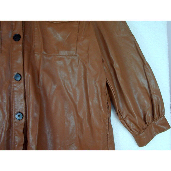 Gigio Vegan Leather Button Shirt Shacket Jacket Medium Brown Women's Size XL - Picture 9 of 13